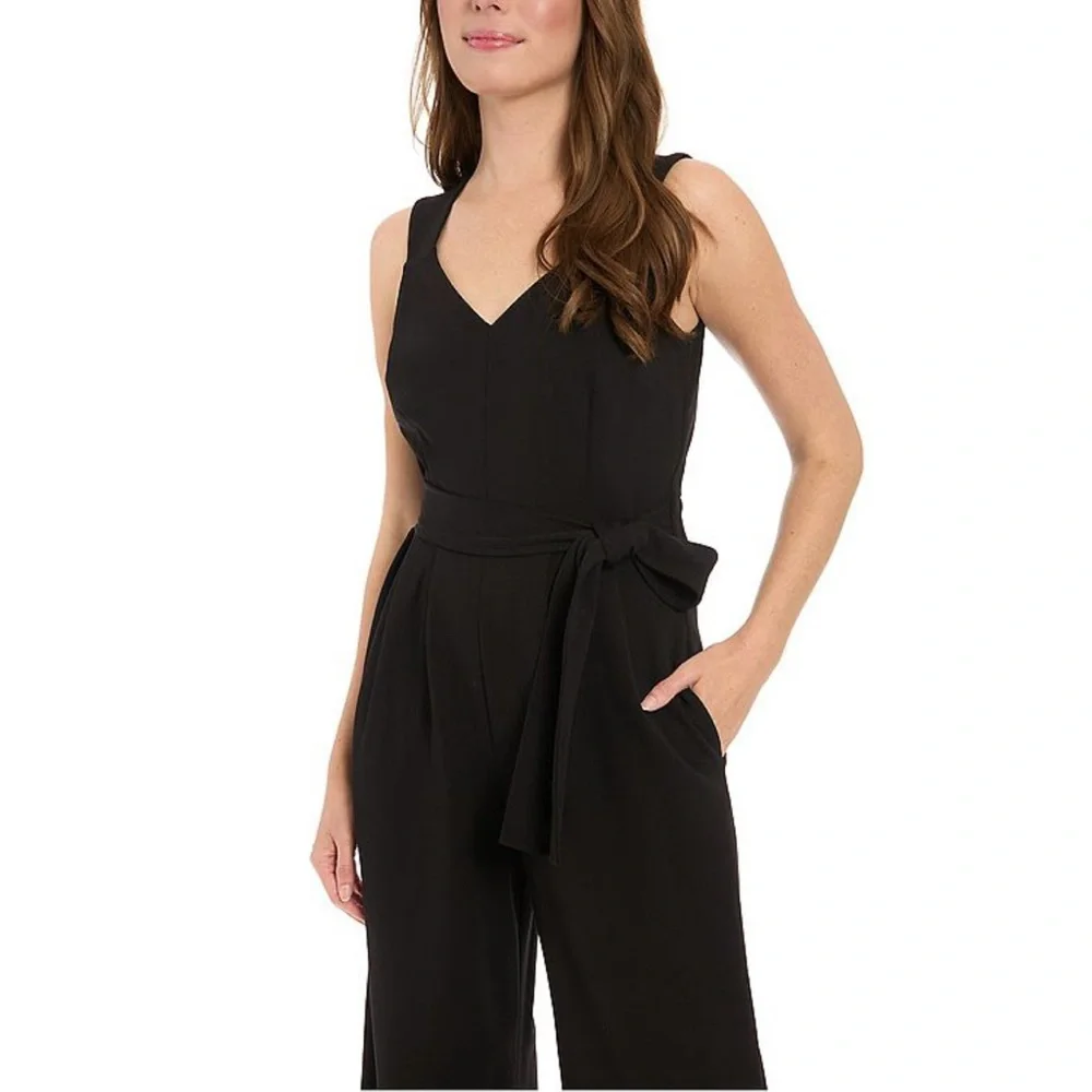 🖤NWT London Times Black Belted Jumpsuit | Women’s Size 6 | Sleeveless | Wide-Leg - Picture 4 of 11